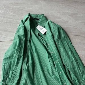 Zara Green Pinstripe Button-Up Shirt (oversized)